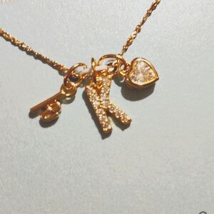 Gold Necklace with Heart and Initial Charms. K 14 karot